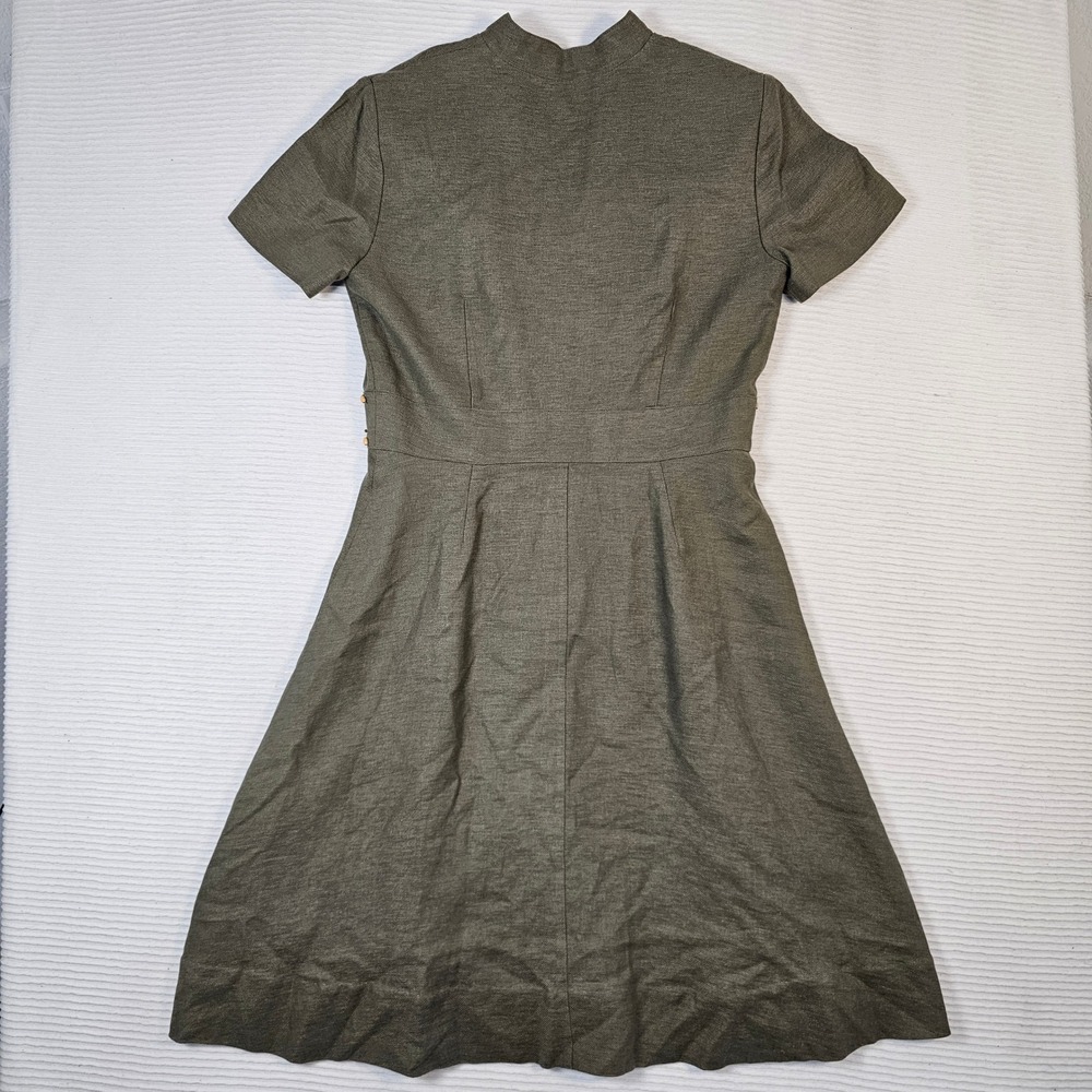 Dressbarn Olive Green Beaded Button Front Midi Dress ShortSleeve Size 10 Vintage - Picture 6 of 7